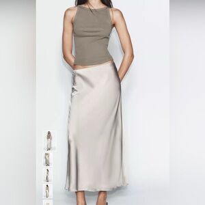 Zara Satin Cream Bias Maxi Skirt